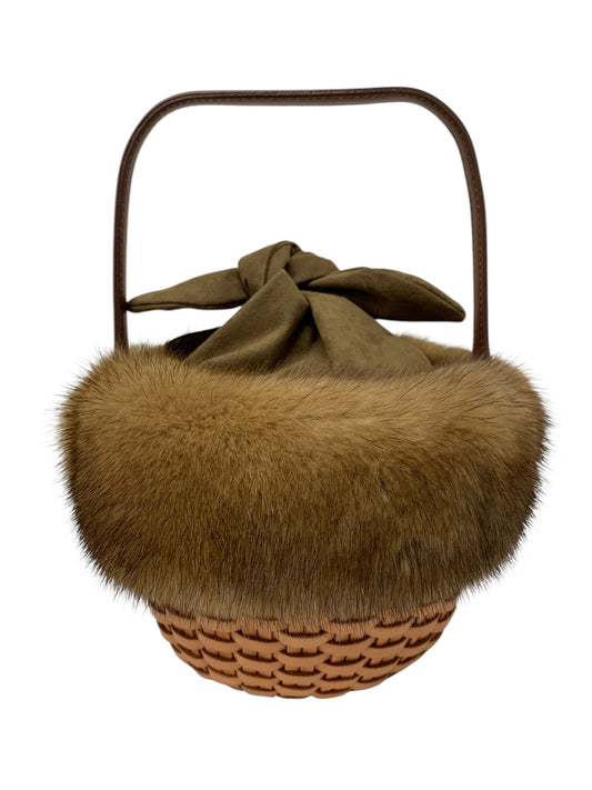 フォクシー ハンプトンバスケット ハンドバッグ ブラウン ミンクファー レザー 編み込み ITRZR4CYO7XK