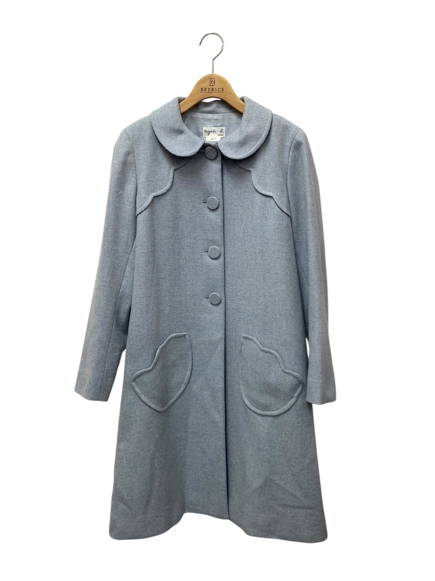 アニエスベー　 1204-3175 08Ｗ コート 40 ブルー クルミボタン スカラップ ウール IT993CETHISA