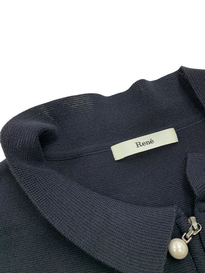 ルネ 6832160 ニットワンピース 34 ネイビー フロントジップ フェイクパール ITEGDLK3ESK4