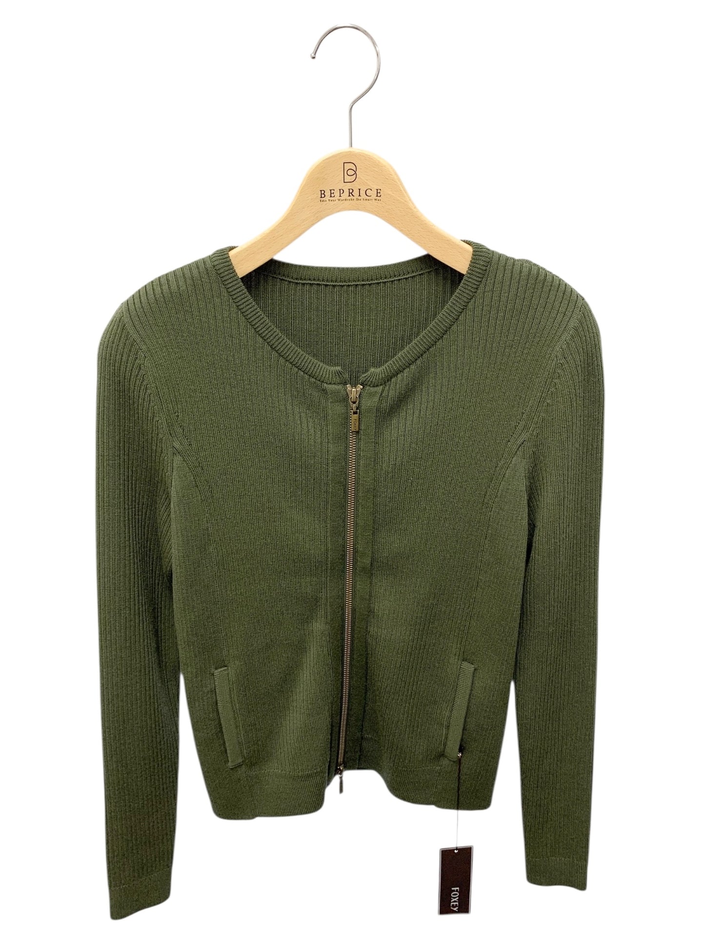 フォクシーブティック Zip Up Rib 41886 カーディガン 38 カーキグリーン ITMWZH5ICBEG