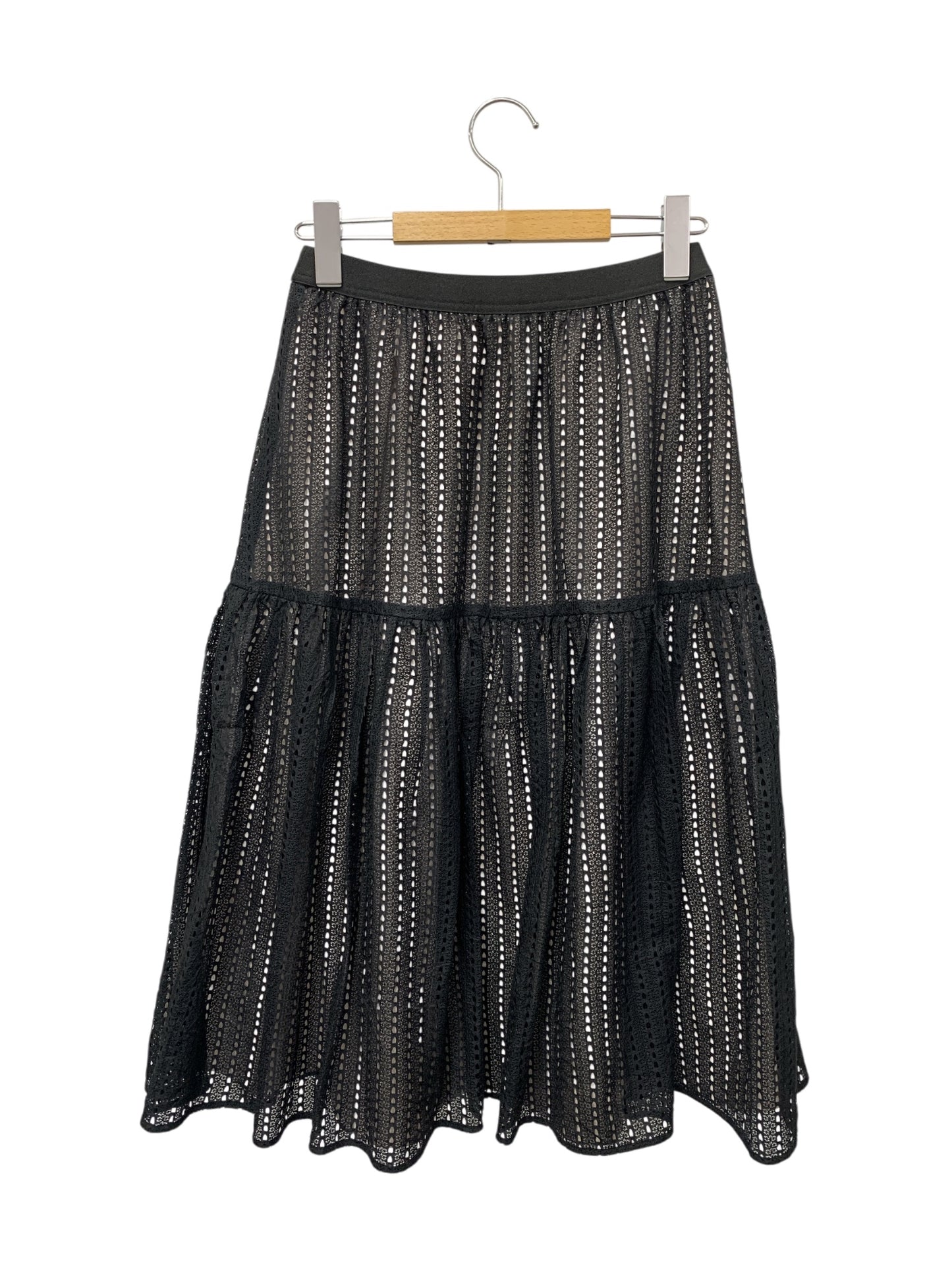 トゥービーシック アイレットレース ティアードスカート W5S02-507-40 40 ブラック 25SS IT9JQADMN87D