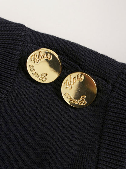 グレースクラス 02212 ワンピース 36 ネイビー/グリーン ニット ゴールドボタン ITDZHY2ZG7RT 【SALE】