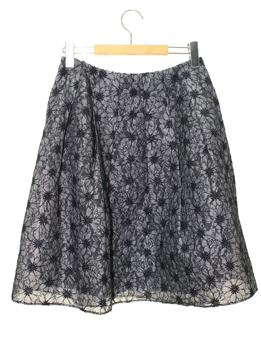 エムズグレイシー 727307 スカート 40 ブラック フラワーモチーフ レース ITFF1KGNPZ5C