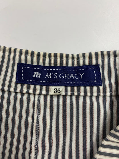 エムズグレイシー 421397 ワンピース 36 グレー 切替 デニム ストライプ フラワーボタン ITNZ3OQ2OG88