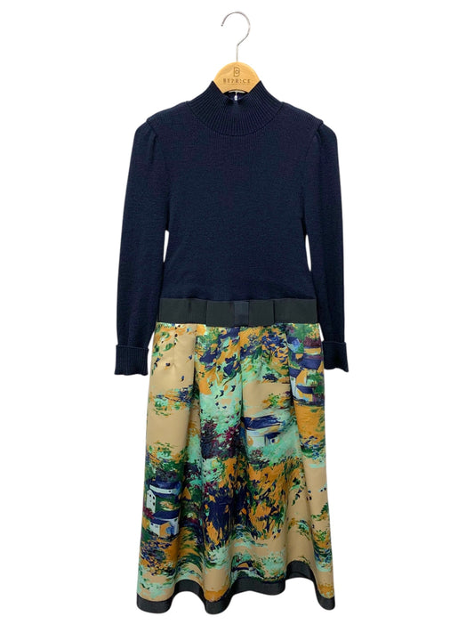 エムズグレイシー 111612 ワンピース 38 ネイビー ニット 異素材 油絵 IT3JWI9RZCKU