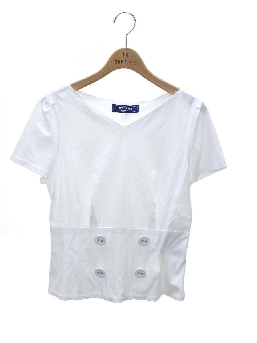 エムズグレイシー 015347 トップス 40 ホワイト Vネック ボタン IT2UCAZD68P2 【SALE】