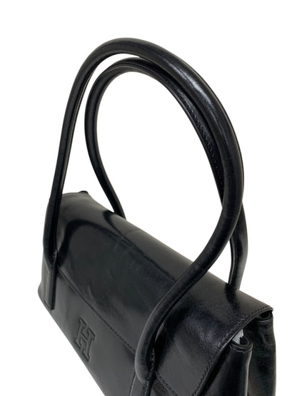 ヒロフ ブラック レザー フラップ ハンドバッグ IT98W0O6NW1X