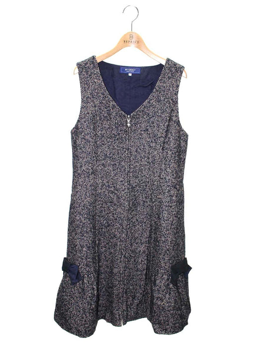 エムズグレイシー 911709 ワンピース 40 ネイビー フロントジップ リボン ITKPCY199AQG