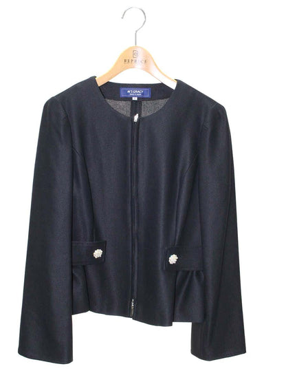 エムズグレイシー 814112 ジャケット 40 ブラック Ｗジップ ストーン パールボタン ITF462MVD4V4