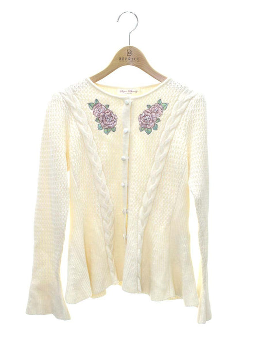 スーパービューティー カーディガン 40 アイボリー 編み込み バラ 刺繍 ITHG0RRMRLPS