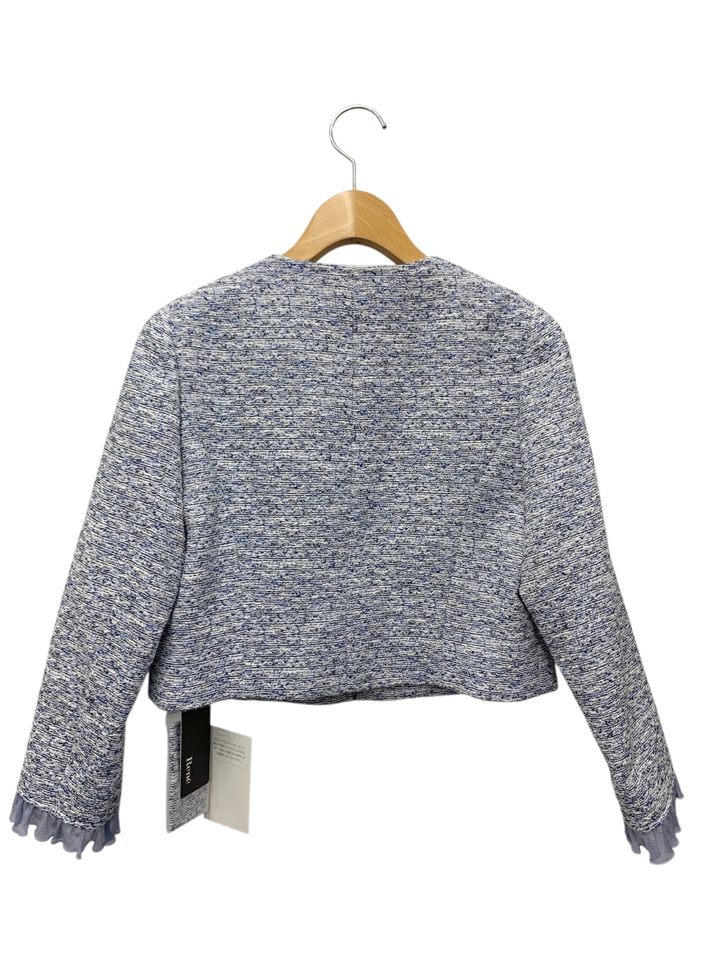 ルネ Jacket 6513350 34 ブルー ツイード フリル ノーカラー ITGCOMMK5J9A
