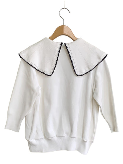 ヨリ コットン刺繍カラーニット YR31-24040SP ニット セーター F ホワイト ITLBVZ9KGZF4