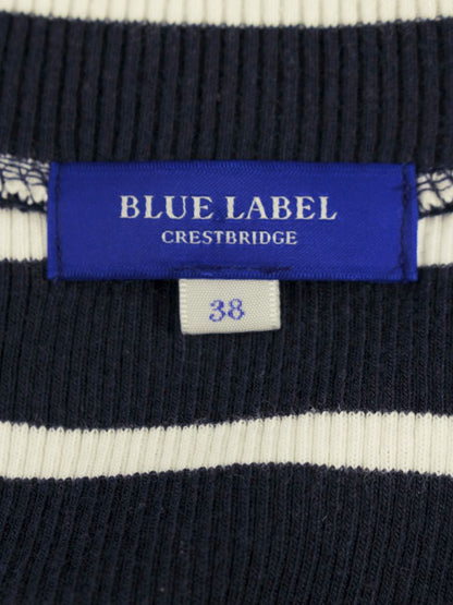 ブルーレーベルクレストブリッジ 55J76-575-25 ワンピース 38 ネイビー 切替 ニット ボーダー タックフレア ITOA3BW35185