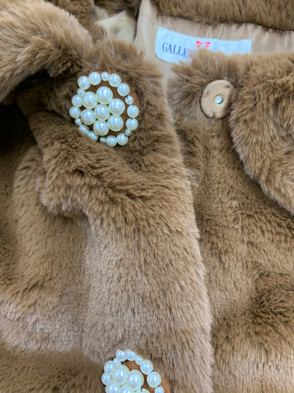 ギャラリービスコンティ 1383381 ショートコート 3 ブラウン フェイクファー パールボタン IT5AWR2PEX8C