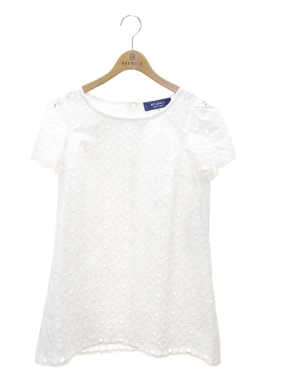 エムズグレイシー 720305 チュニック 38 ホワイト フラワーモチーフ カットワーク バックジップ ITIA966STKQO