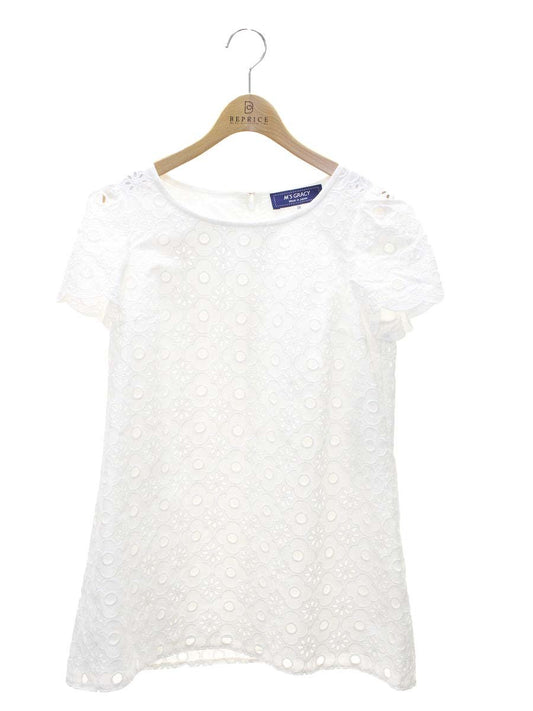 エムズグレイシー 720305 チュニック 38 ホワイト フラワーモチーフ カットワーク バックジップ ITIA966STKQO