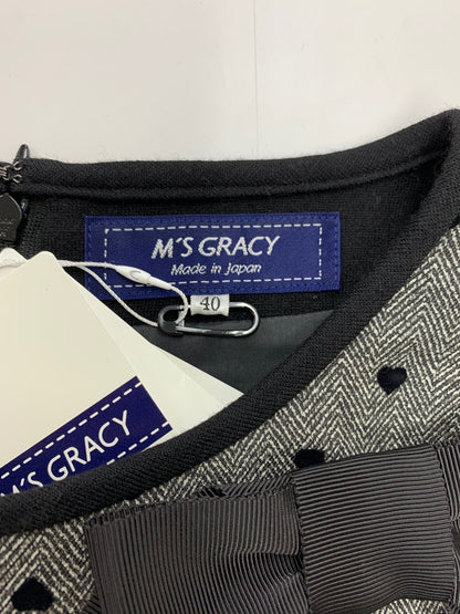 エムズグレイシー 211602 ワンピース 40 グレー/ブラック リボン ベロアハート ITHWJGKDPIM6