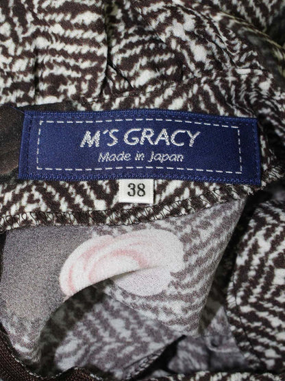 エムズグレイシー 010510 ブラウス 38 ブラウン フラワーモチーフ パールボタン ITGZ065E9HWS