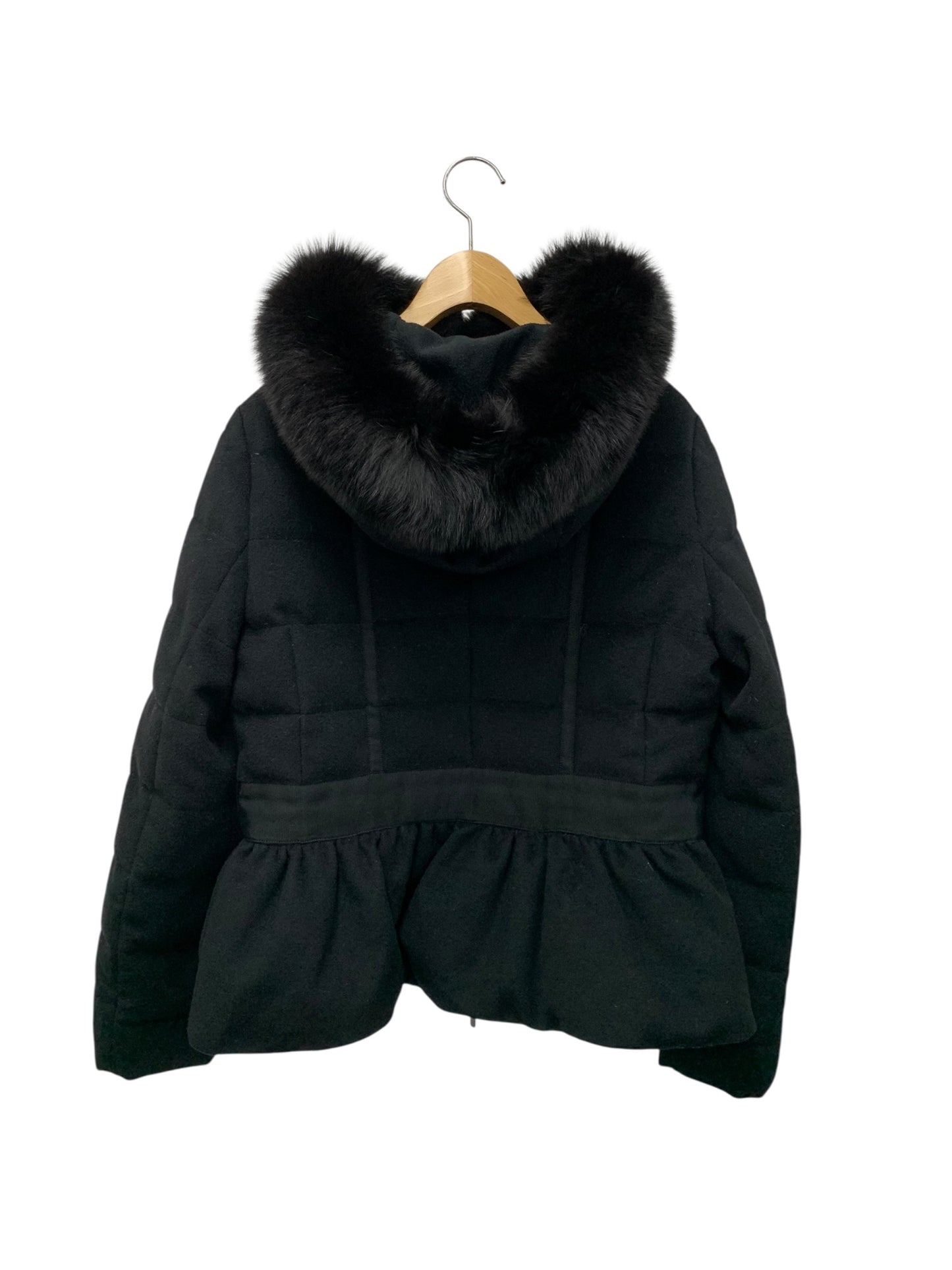 ルネ 6738740 ダウンジャケット 38 ブラック フード フォックスファー ウール IT75AHEYPK22