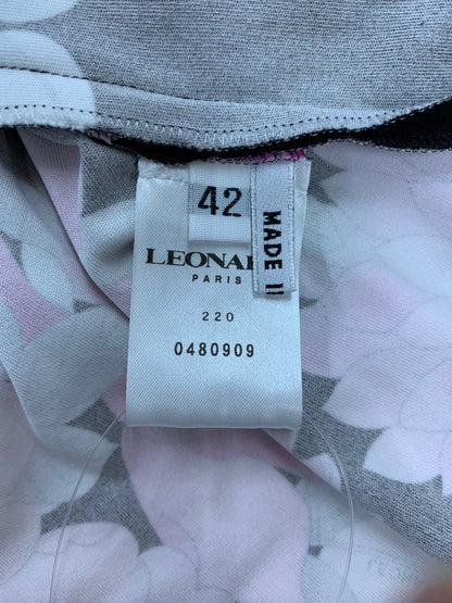 レオナールパリ 0480909 ワンピース 42 ブラック フラワーモチーフ Vネック ITP66BDUDRBT