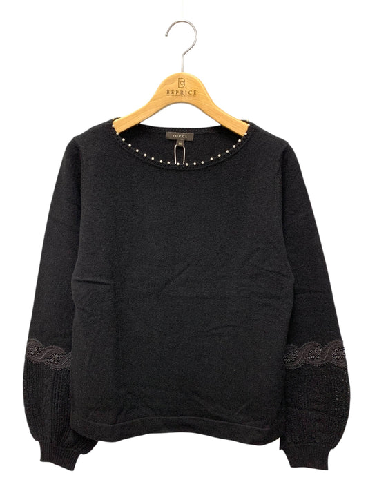 トッカ 664-5 KR セーター M ブラック カシミア混 パール レース IT7CVBUFVMZ8