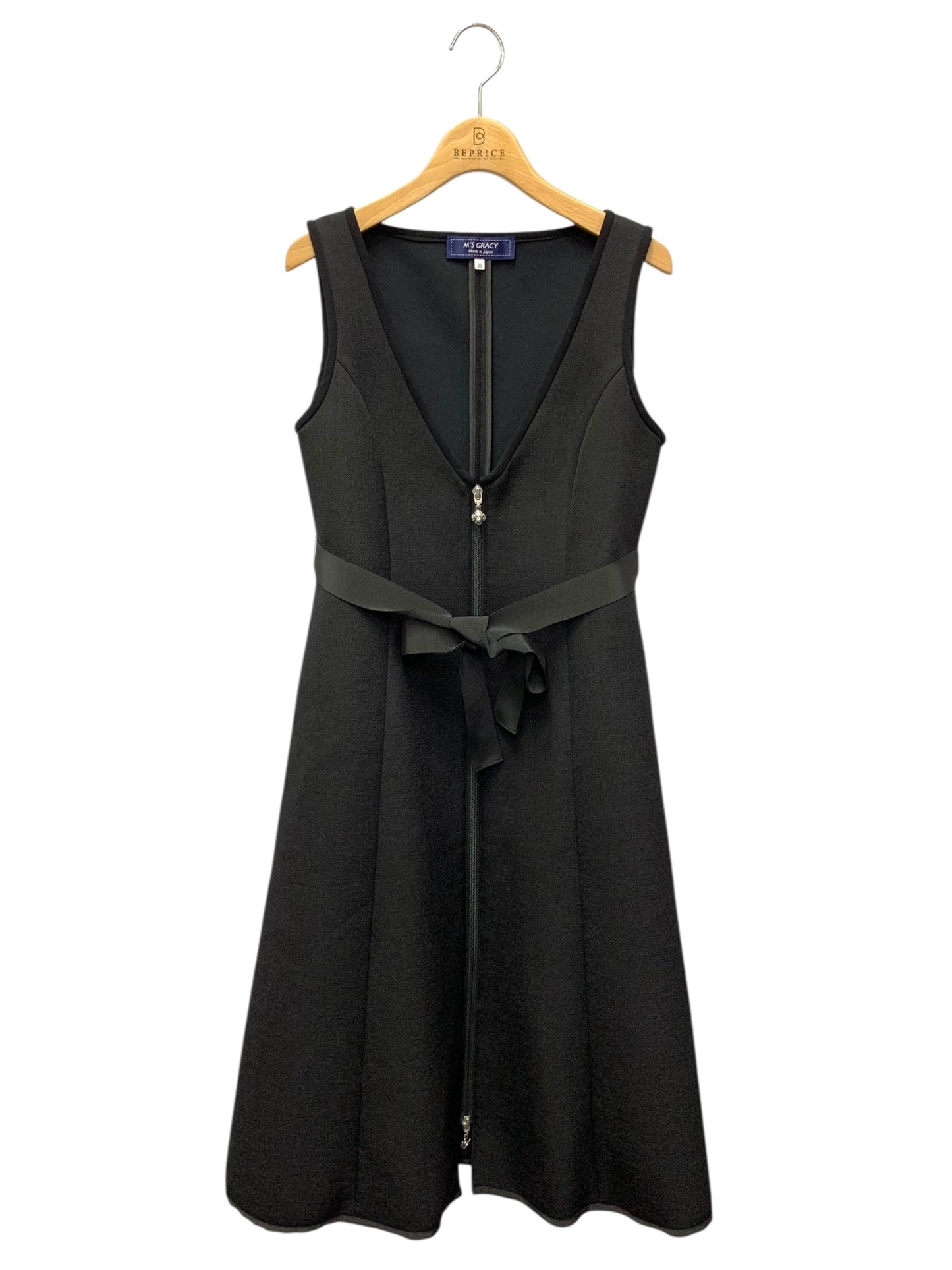 エムズグレイシー 411511 ジャンパースカート 36 ブラック ボンディング リボン フロントジップ ITST6LQR9C26