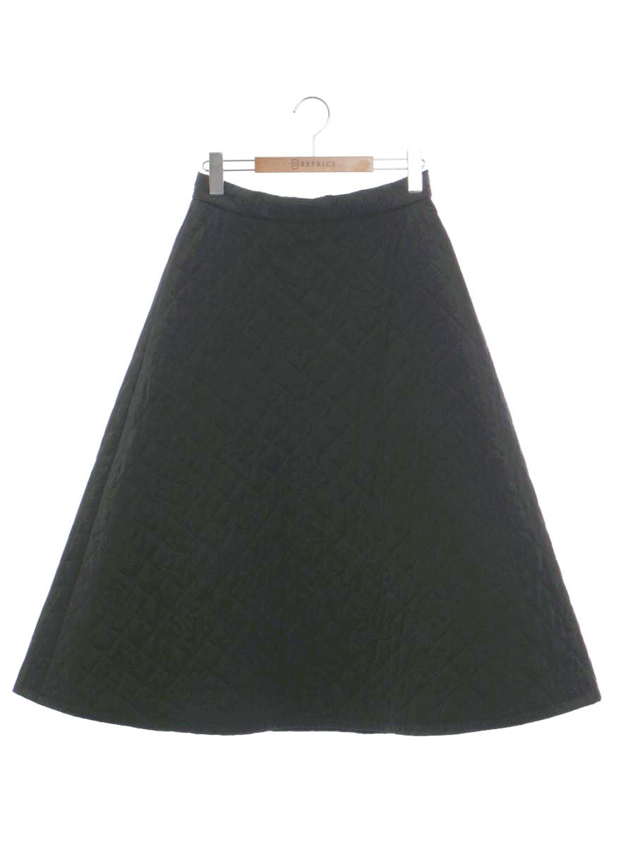 エムズグレイシー カメリアｘリボン柄キルティングフレア 417613 スカート 40 ブラック ITBCMPIOEDDC