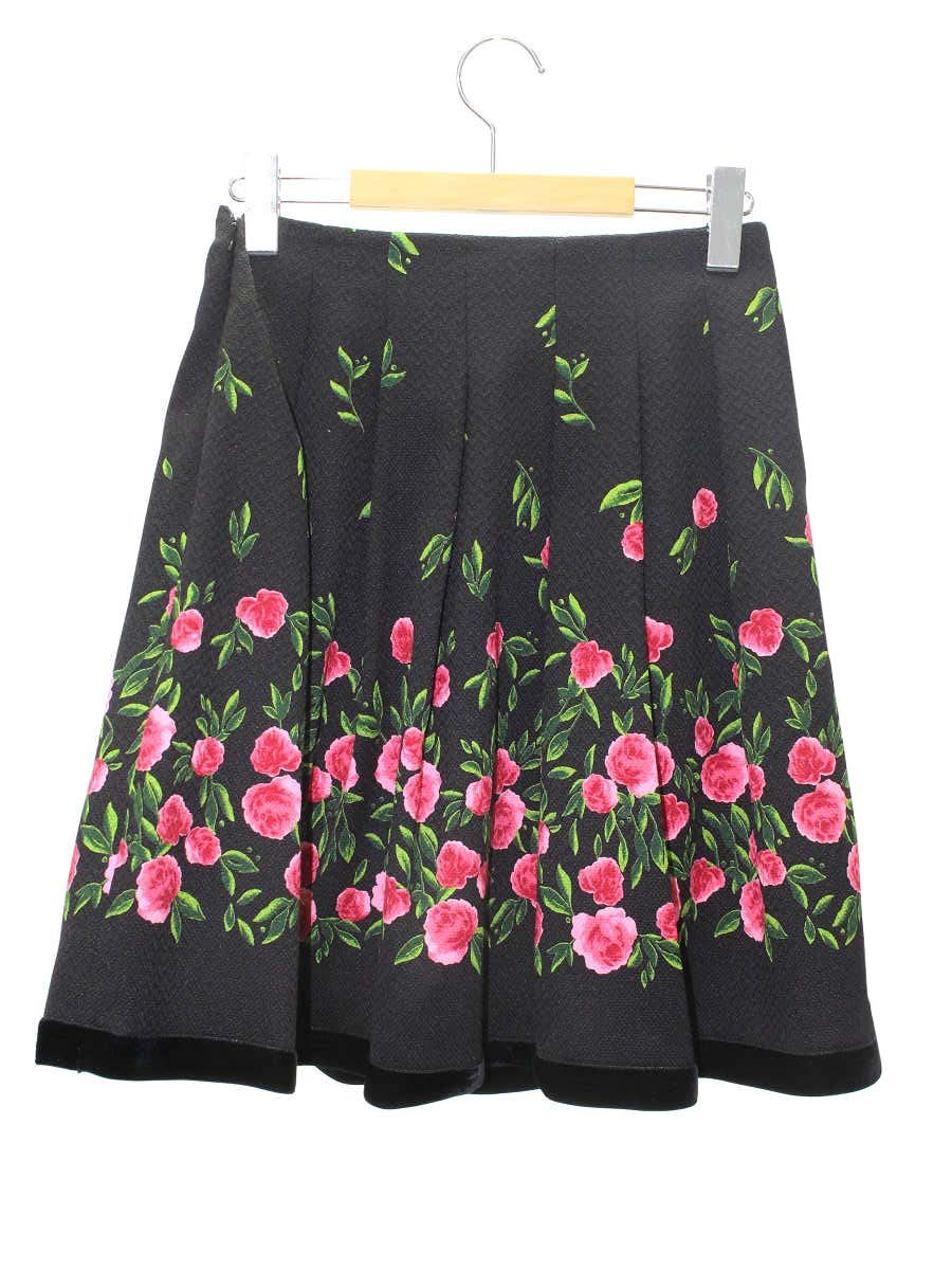 エムズグレイシー 627716 スカート 36 ブラック 花 ITMB0TEQKJUO