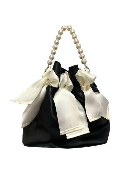エムズグレイシー Pearl x Ribbon Bag 094303 ハンドバッグ ブラック パール リボン IT8SLD6472AC