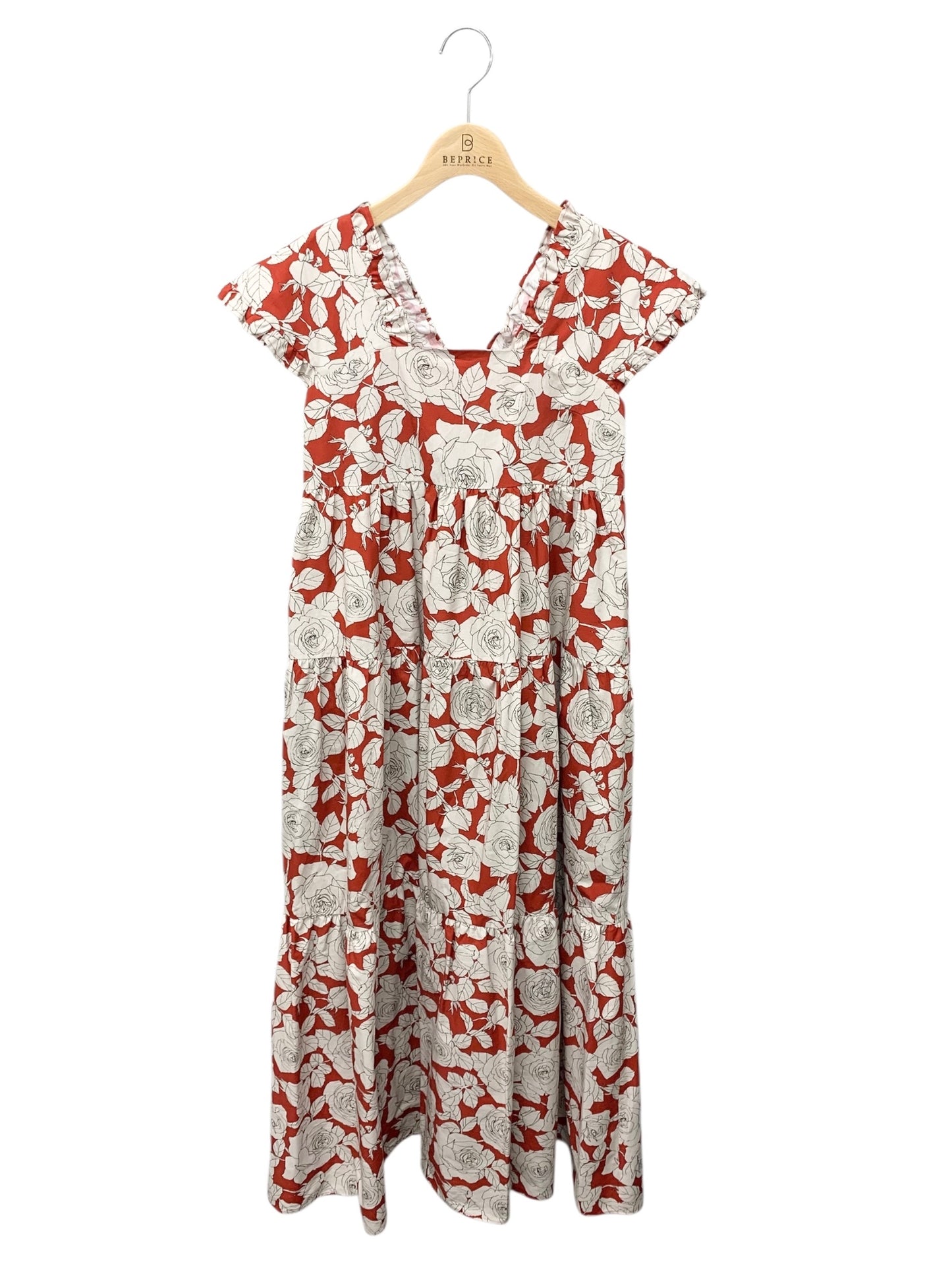 セブンテンバイミホカワヒト 3S508 ワンピース S レッド ローズ柄 フラワーモチーフ フレア IT35HCPS9RE2