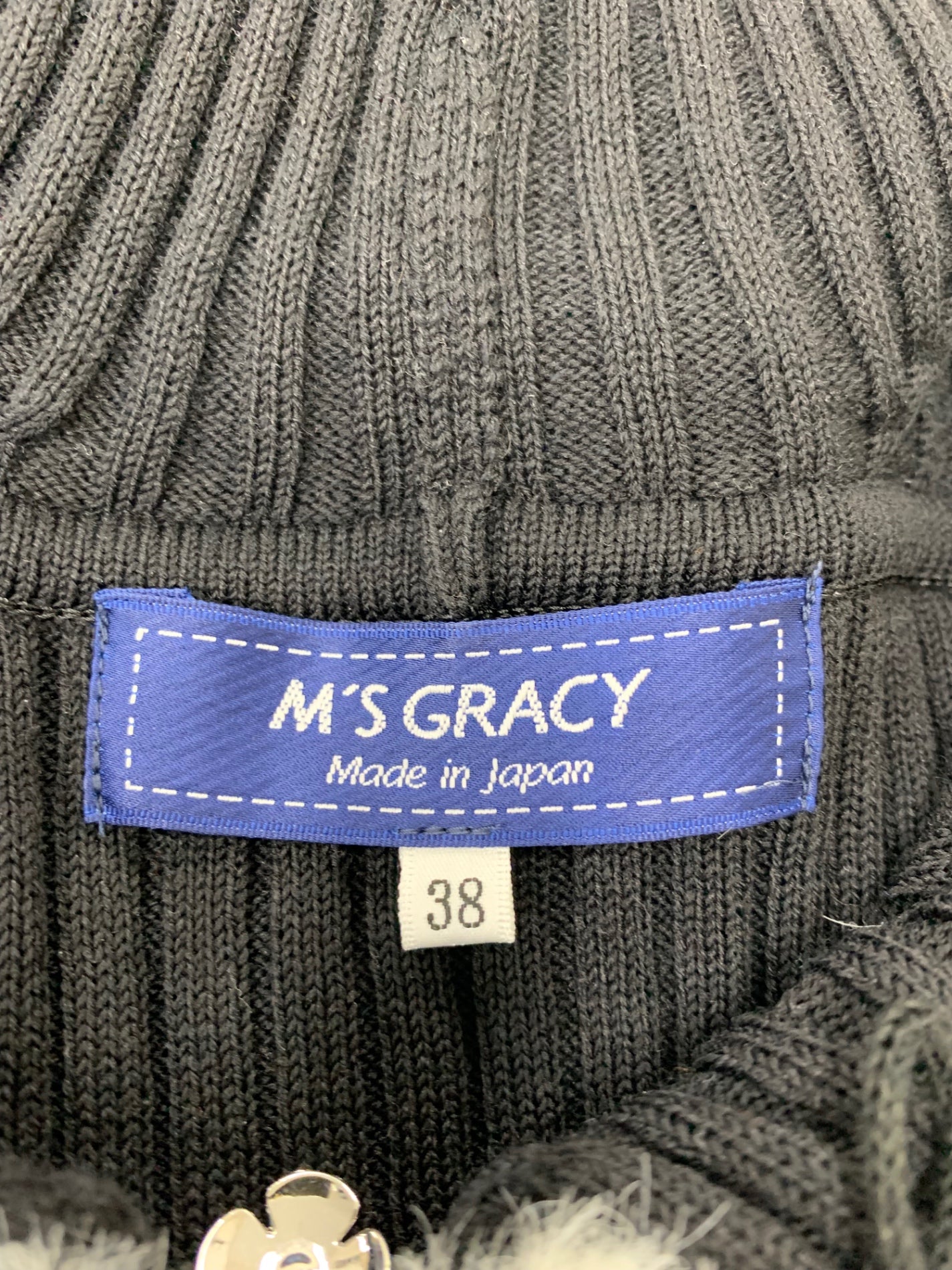 エムズグレイシー 配色大襟ジップアップニット 418633 カーディガン 38 ブラック ITCCO4ERUPEU