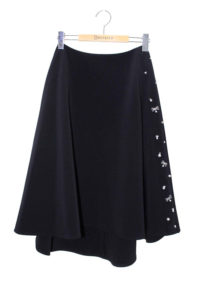 ルネ 6814100 スカート 34 ブラック パールビジュー フレア IT0DUBJYA1DU 【SALE】