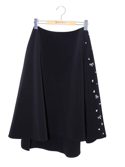 ルネ 6814100 スカート 34 ブラック パールビジュー フレア IT0DUBJYA1DU 【SALE】