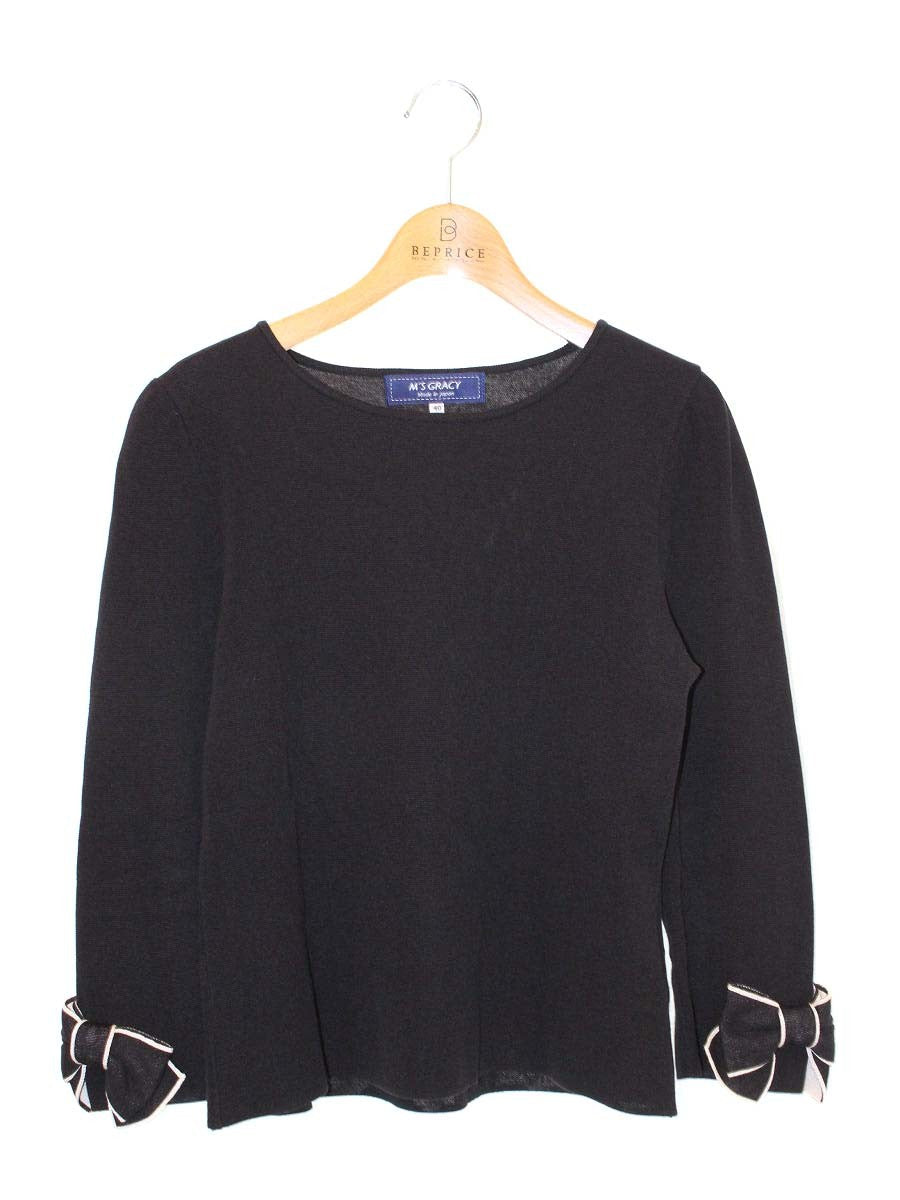 エムズグレイシー Ribbon Knit 818503 ニット セーター 40 ブラック ストレッチ ITR7X09QDAFE