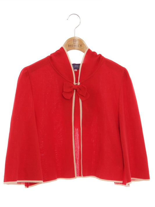 エムズグレイシー 118317 カーディガン 40 レッド フード付き配色トリミング ITTP4VL9IMKK