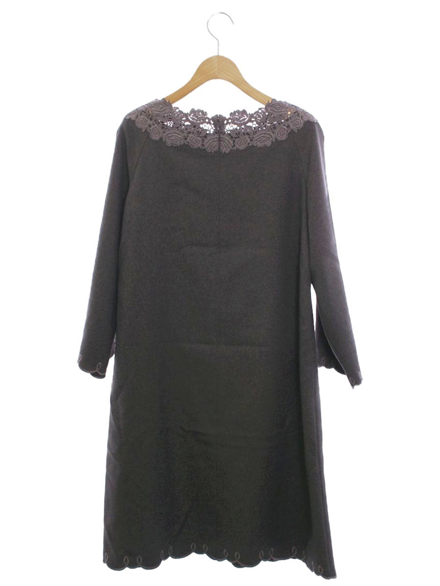 エムズグレイシー 011543 ワンピース 38 グレー レース 花 ウール 刺繍 ITGLFWRJ02SU