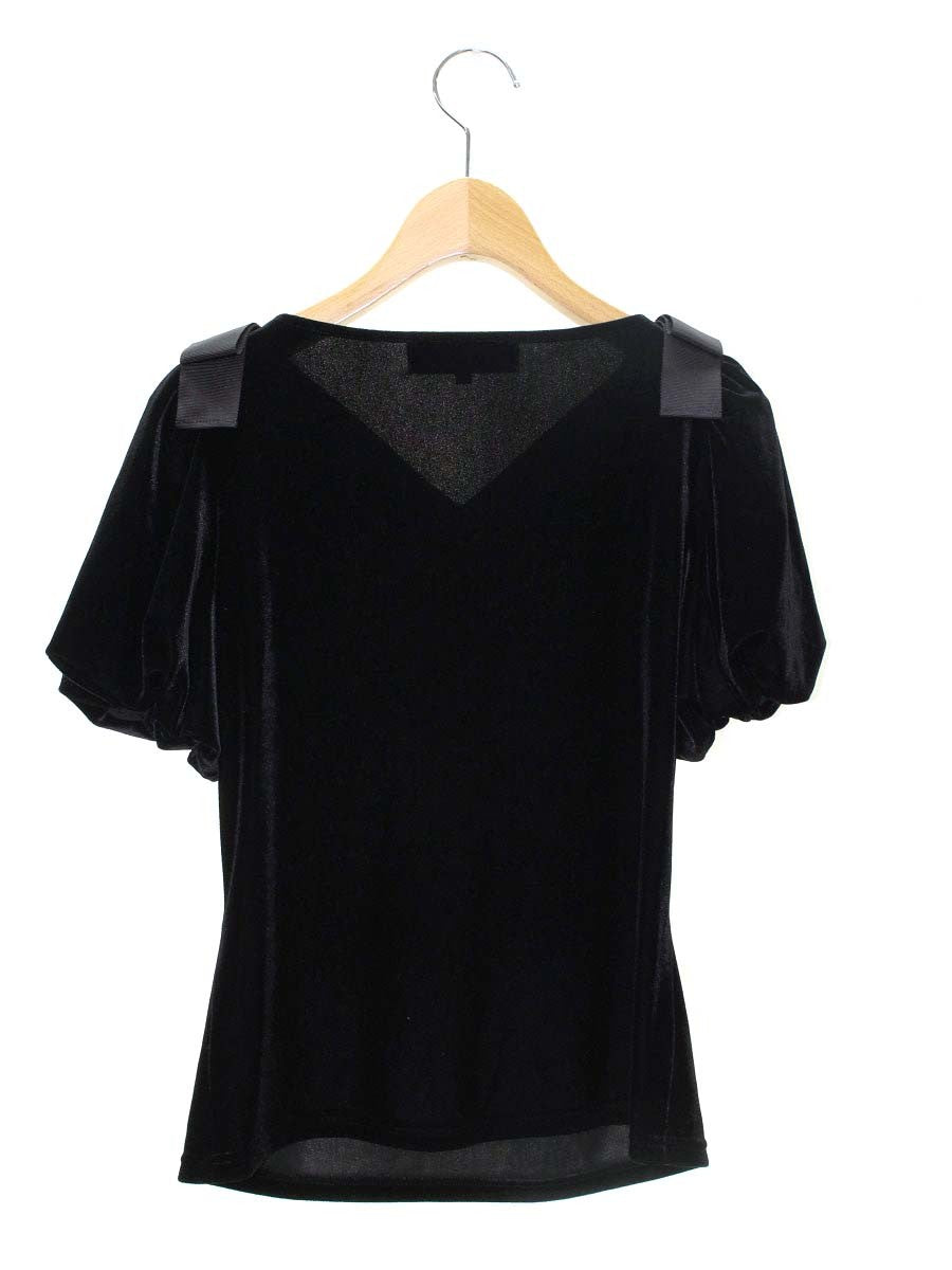 エムズグレイシー 725508 Tシャツ カットソー 38 ブラック ベロア パフスリーブ ITO0Y85GO2ZK