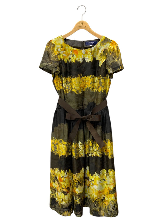 エムズグレイシー 511519 ワンピース 42 イエロー シフォン 花柄 リボンベルト ITHP64L8PXCQ