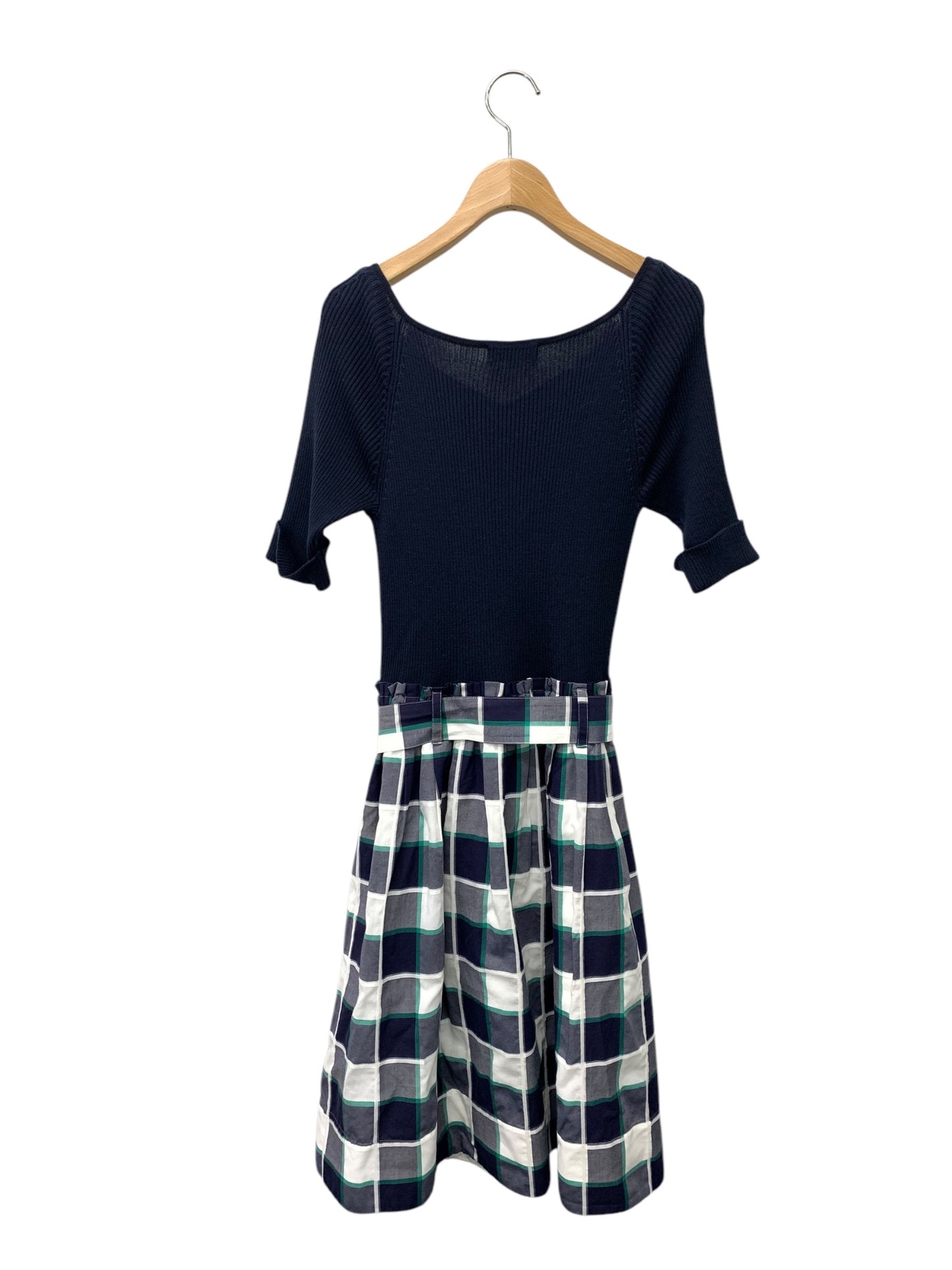 ブルーレーベルクレストブリッジ 55J79-176-29 ワンピース 38 ネイビー 切替 ニット チェック ITWNW2N46GPW