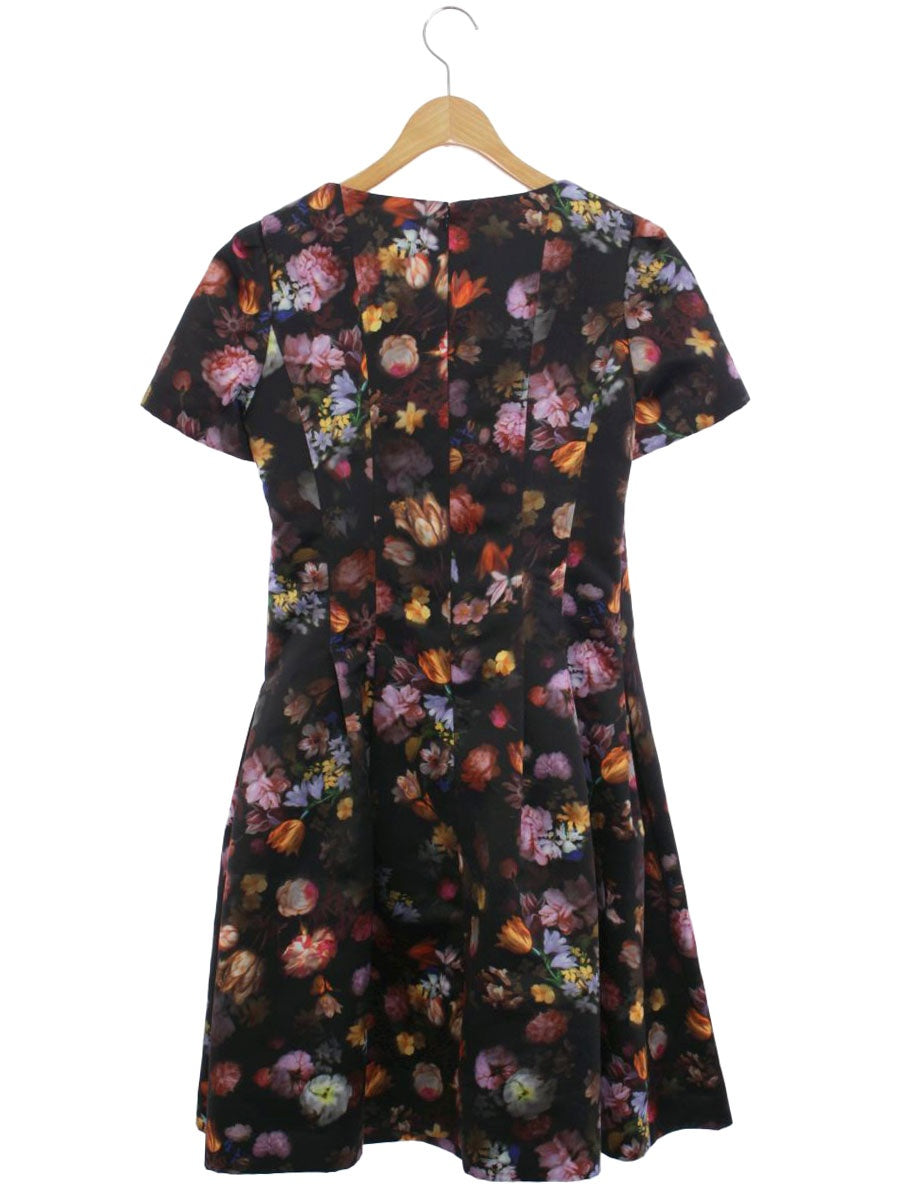 エムズグレイシー 621525 ワンピース 40 ブラック フラワープリント フレアー ITIY9Y5POPNJ