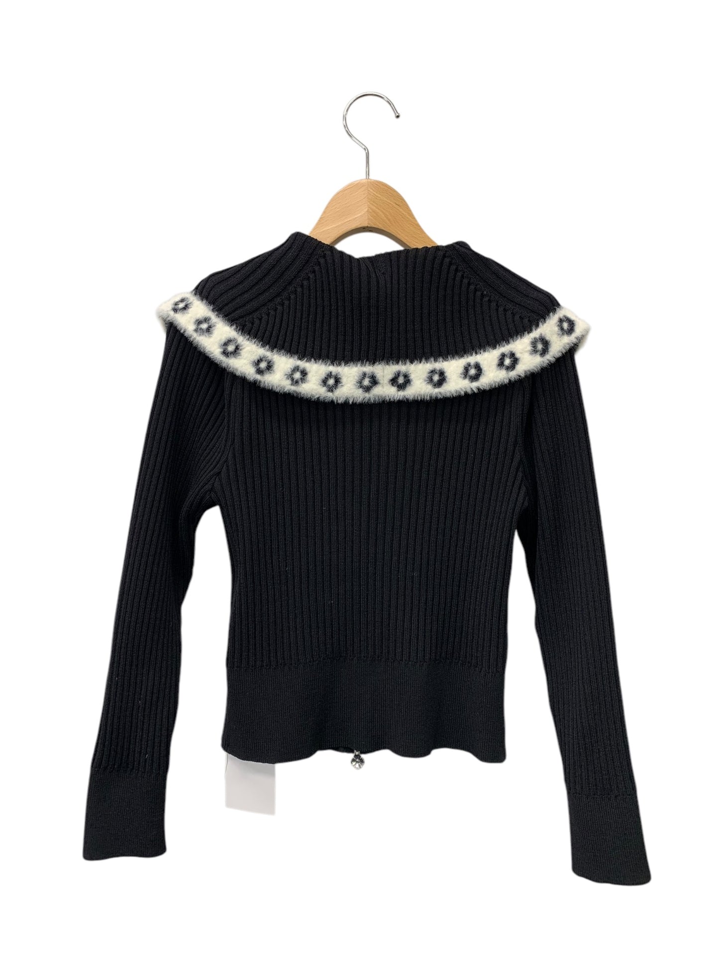 エムズグレイシー 配色大襟ジップアップニット 418633 カーディガン 38 ブラック ITCCO4ERUPEU