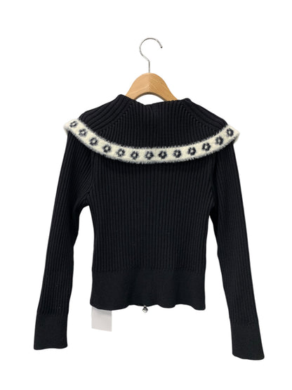 エムズグレイシー 配色大襟ジップアップニット 418633 カーディガン 38 ブラック ITCCO4ERUPEU