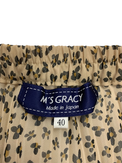 エムズグレイシー 117338 スカート 40 ベージュ フラワーモチーフ プリーツ ITQ809KOD6HG