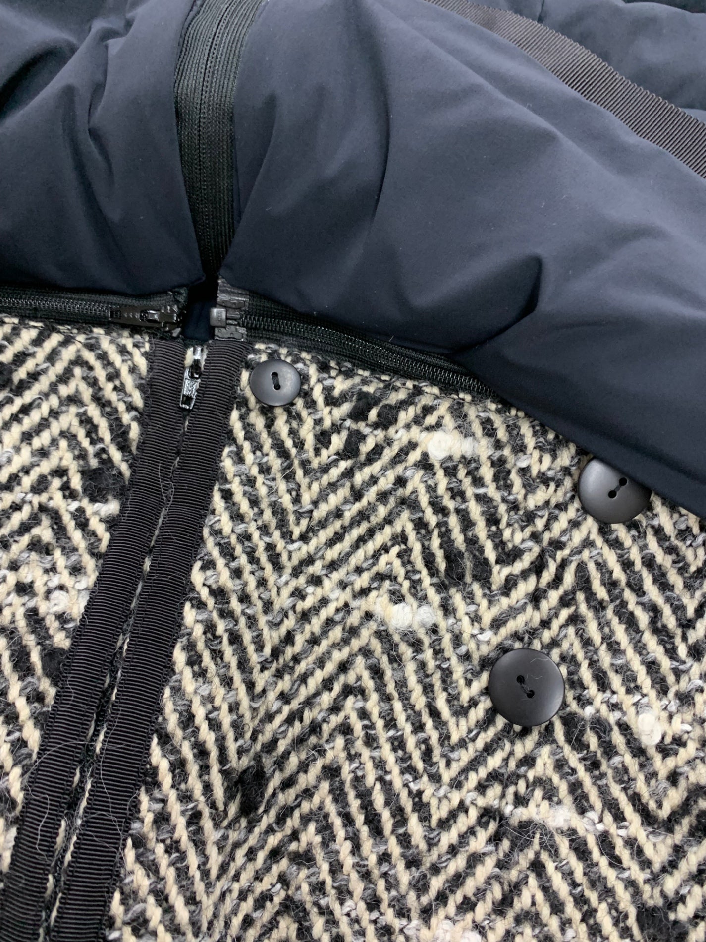 エムズグレイシー 729505 ダウンジャケット 38 ネイビー ペプラム Wカメリアジップ ウール ITTZKDVMC7VM