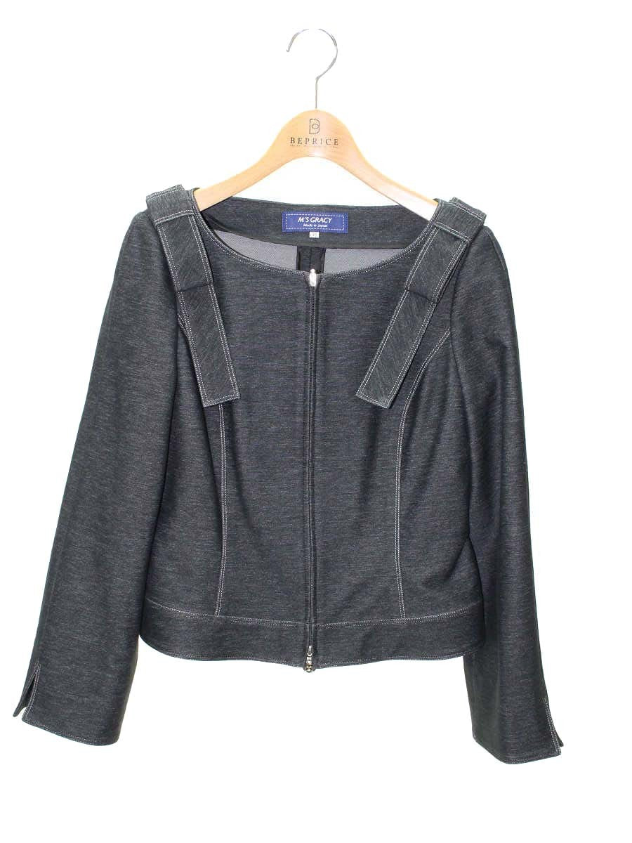 エムズグレイシー 914103 ジャケット 38 ネイビー カメリア Ｗジップ デニムカラー ITSML5VNSN5W