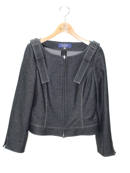 エムズグレイシー 914103 ジャケット 38 ネイビー カメリア Ｗジップ デニムカラー ITSML5VNSN5W