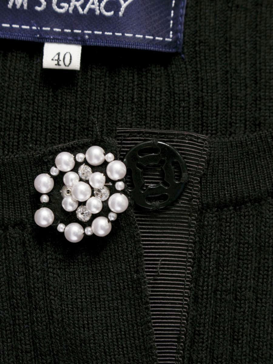 エムズグレイシー 818593 カーディガン 40 ブラック リブ パールビジュー ITAW7IK4QAGC