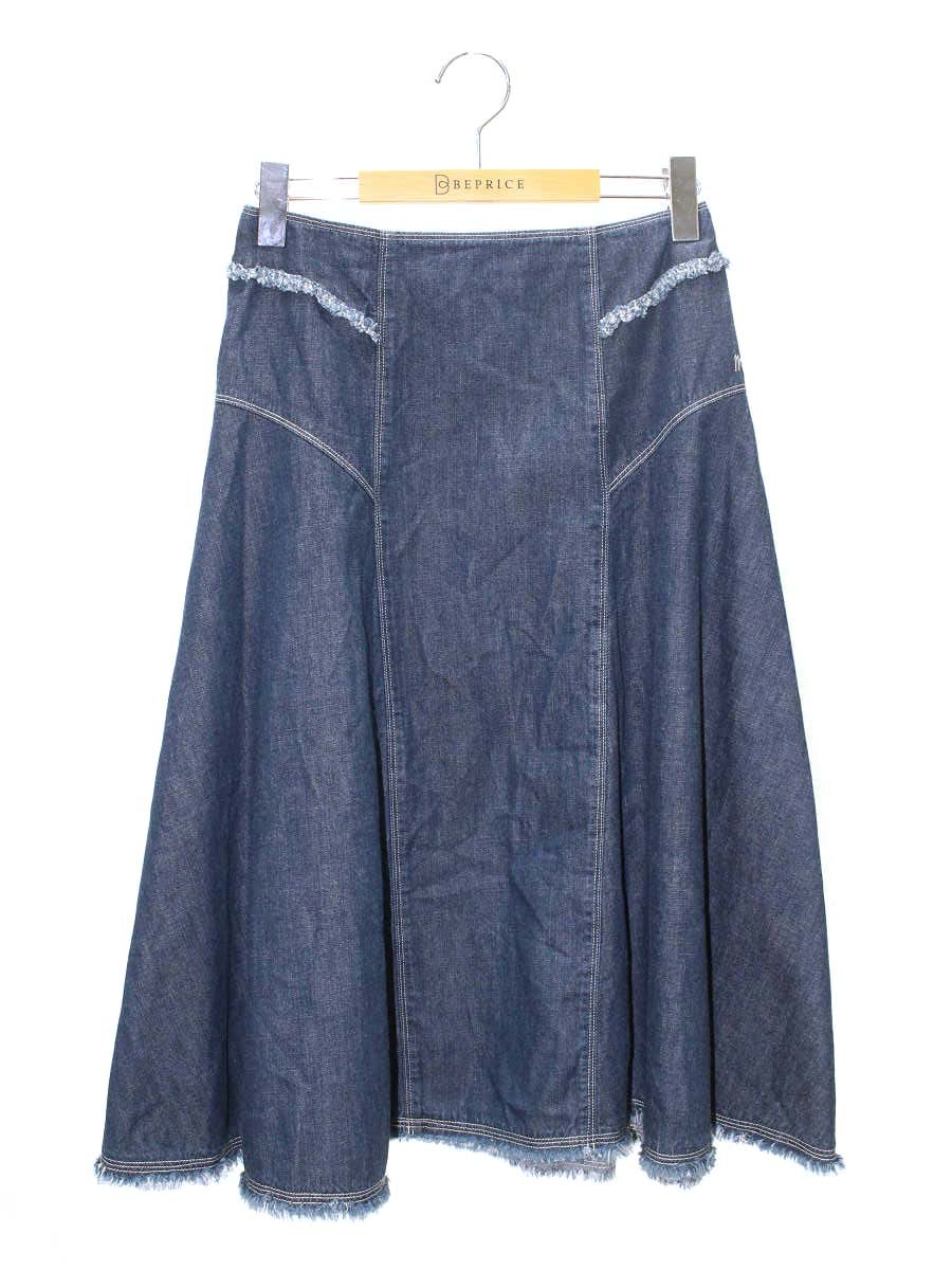エムズグレイシー 017329 デニムスカート 38 ネイビー フレア ラインストーン 刺繍 ITKE5O7TUO20 【SALE】