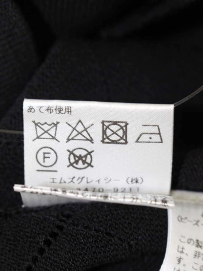 エムズグレイシー 318104 カーディガン 38 ブラック パール フラワーボタン 刺繍 フェイクパール IT9E5VMNRDM4