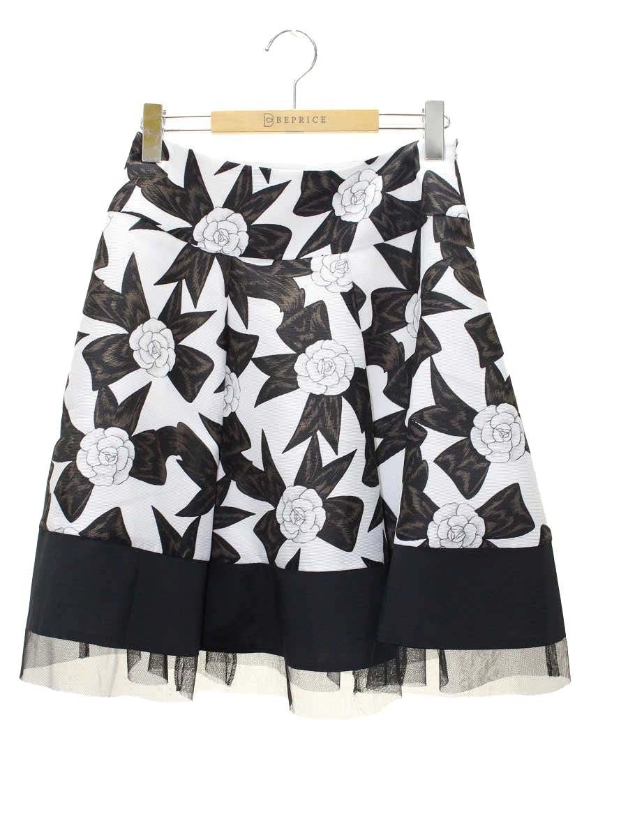 エムズグレイシー 527308 スカート 38 ホワイト バラ柄 フレア IT6YW1T702V4